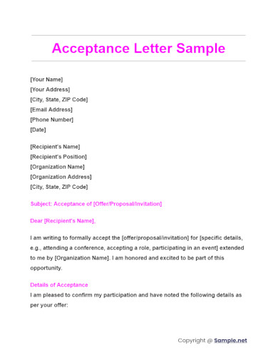 Acceptance Letter Sample