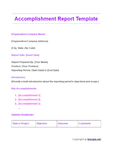 Accomplishment Report Template
