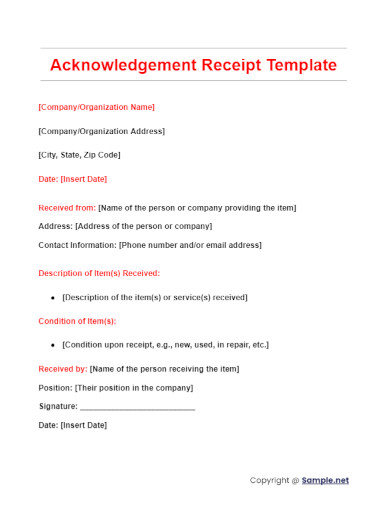 Acknowledgement Receipt Template