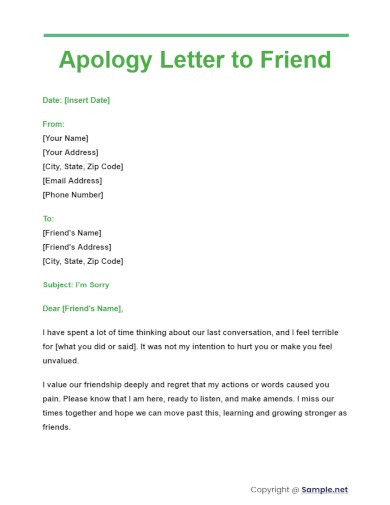 Apology Letter to Friend