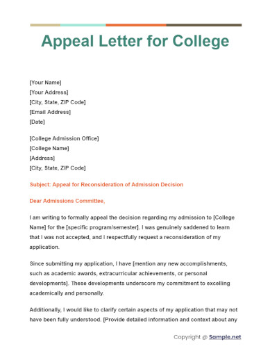 Appeal Letter for College