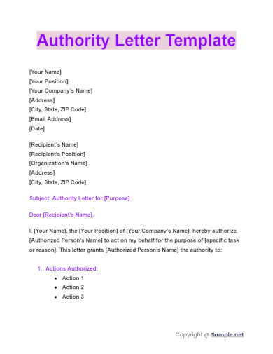 Sample Of Authorization Letter Examples Template In Pdf Authorization