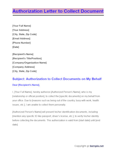 Authorization Letter to Collect Document