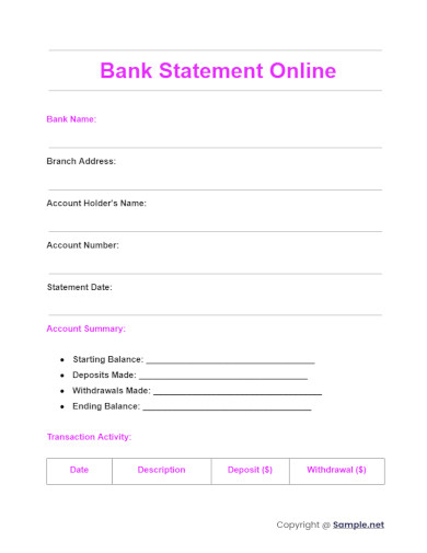 Bank Statement Online