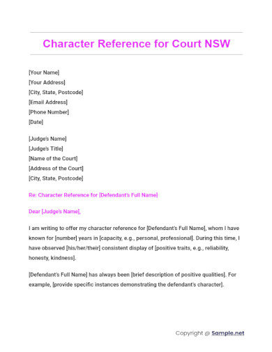 Character Reference for Court NSW