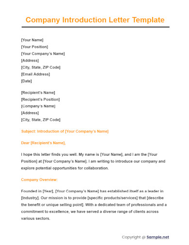 Company Introduction Letter Template