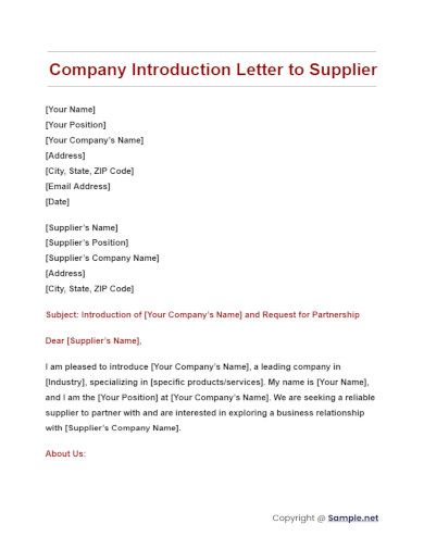 Company Introduction Letter to Supplier