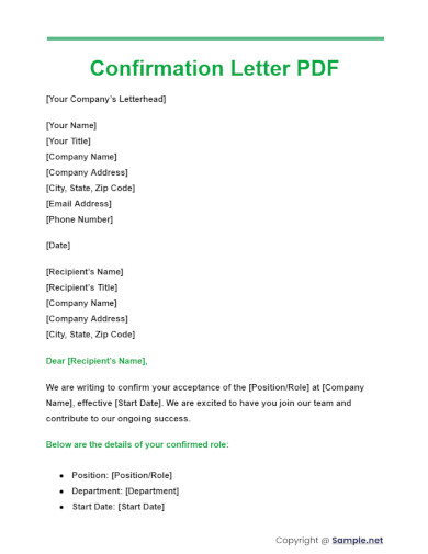 Confirmation Letter PDF