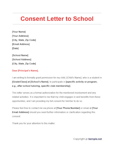 Consent Letter to School