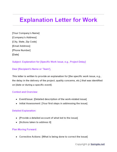 Explanation Letter for Work