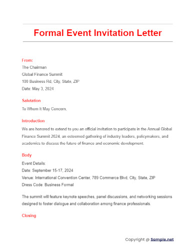 Formal Event Invitation Letter