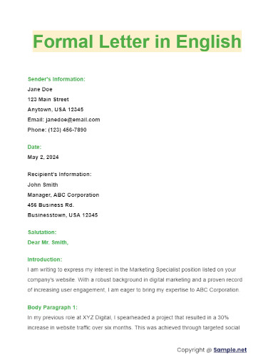 Formal Letter in English