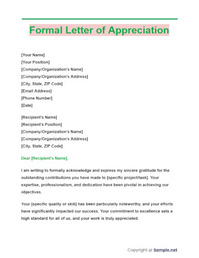 Formal Letter of Appreciation