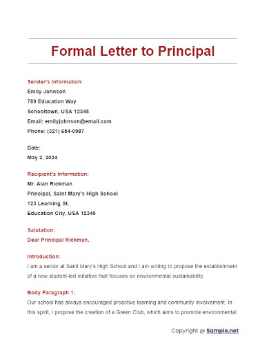 Formal Letter to Principal