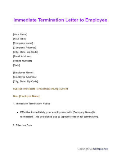 Immediate Termination Letter to Employee