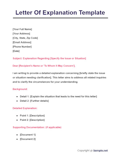 Letter Of Explanation Template