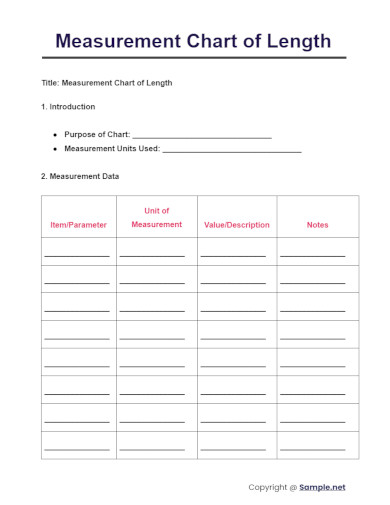 Measurement Chart of Lenght