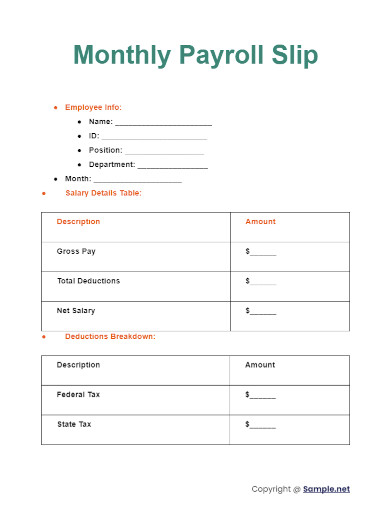 Monthly Payroll Slip