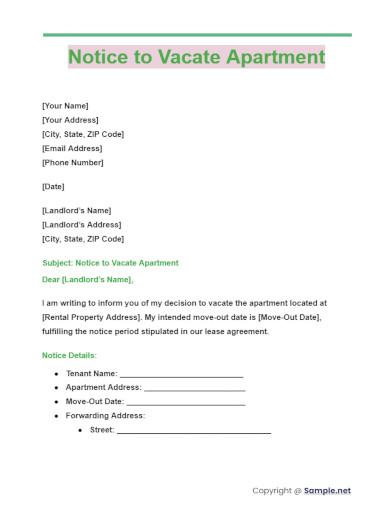 Notice to Vacate Apartment