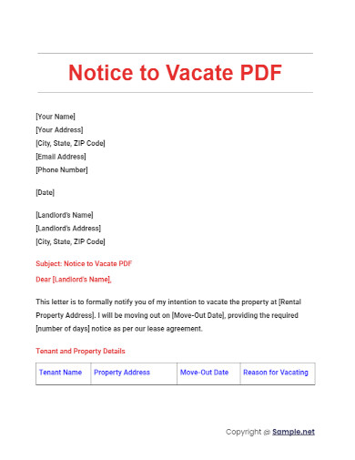 Notice to Vacate PDF
