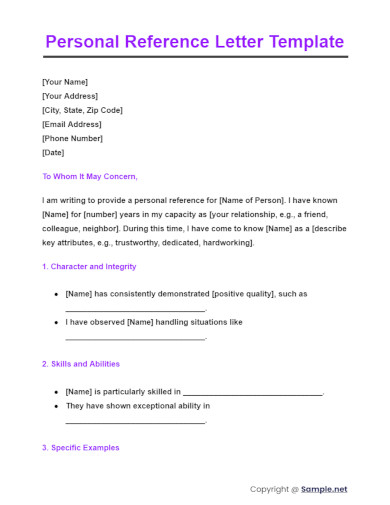 Personal Reference Letter Template