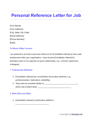 Personal Reference Letter for Job