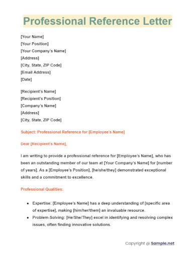 Professional Reference Letter
