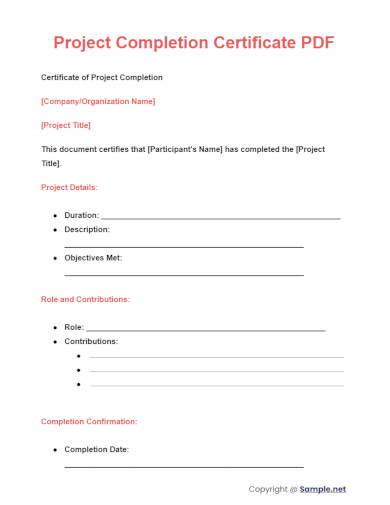 Project Completion Certificate PDF