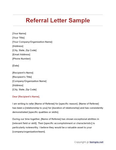Referral Letter Sample