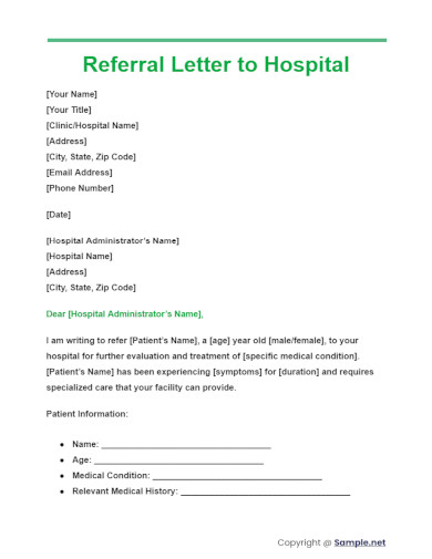 Referral Letter to Hospital