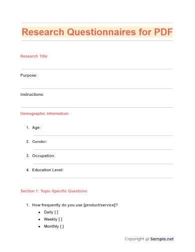 Research Questionnaires for PDF
