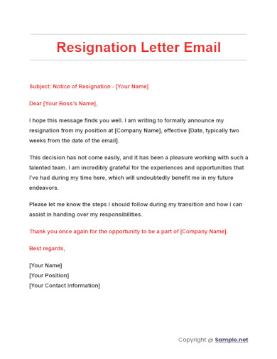 Resignation Letter Email