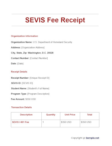 SEVIS Fee Receipt