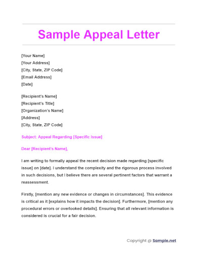 Sample Appeal Letter