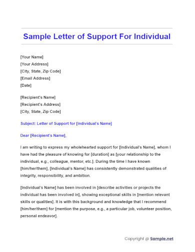 Sample Letter of Support For Individual