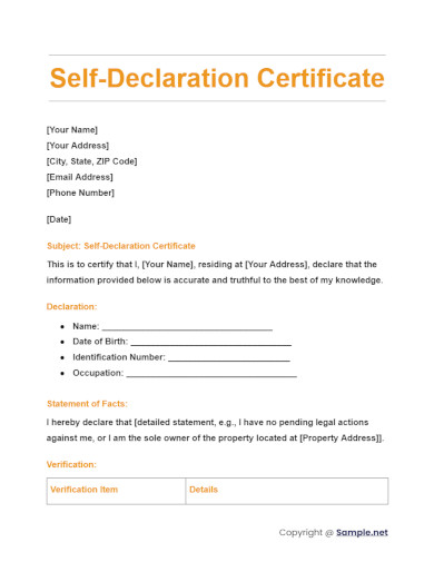 Self Declaration Certificate