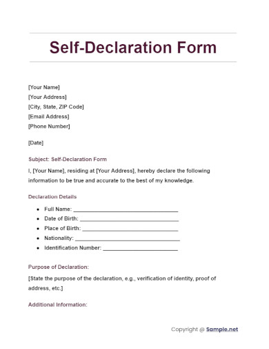 Self Declaration Form