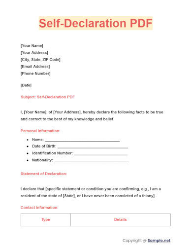 Self Declaration PDF