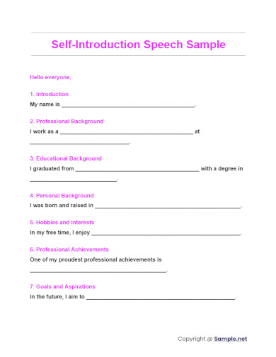 Self Introduction Speech Sample