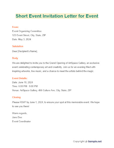 Short Event Invitation Letter for Event