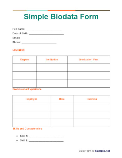 Simple Biodata Form