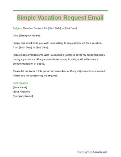 Simple Vacation Request Email