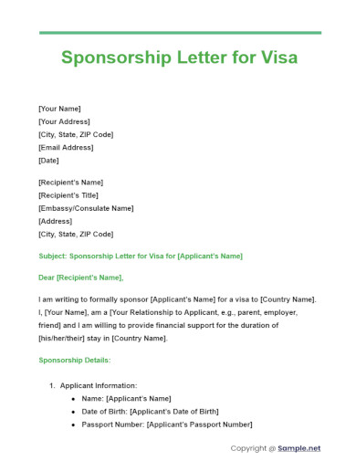 Sponsorship Letter for Visa