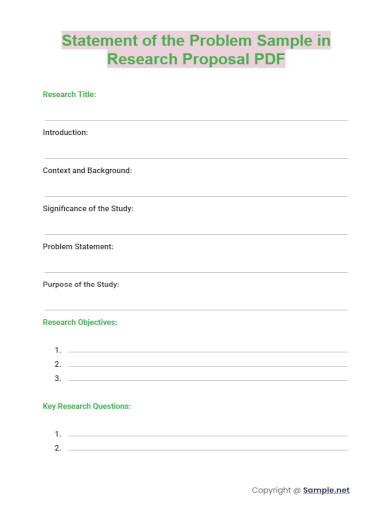 Statement of the Problem Sample in Research Proposal PDF
