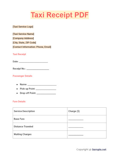 Taxi Receipt PDF