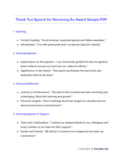 Thank You Speech for Receiving An Award Sample PDF