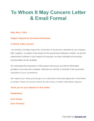 To Whom It May Concern Letter Email Formal