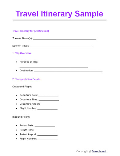 Travel Itinerary Sample