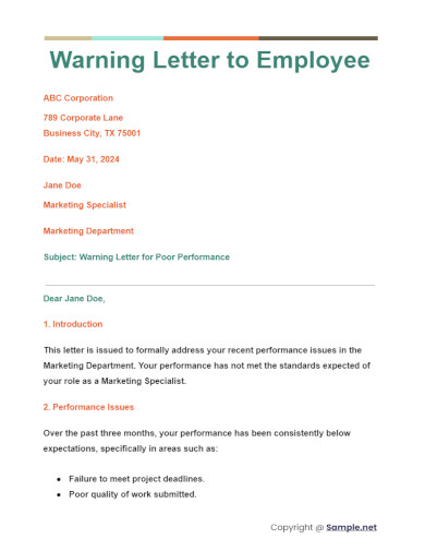 Warning Letter to Employee