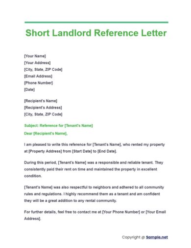 Short Landlord Reference Letter